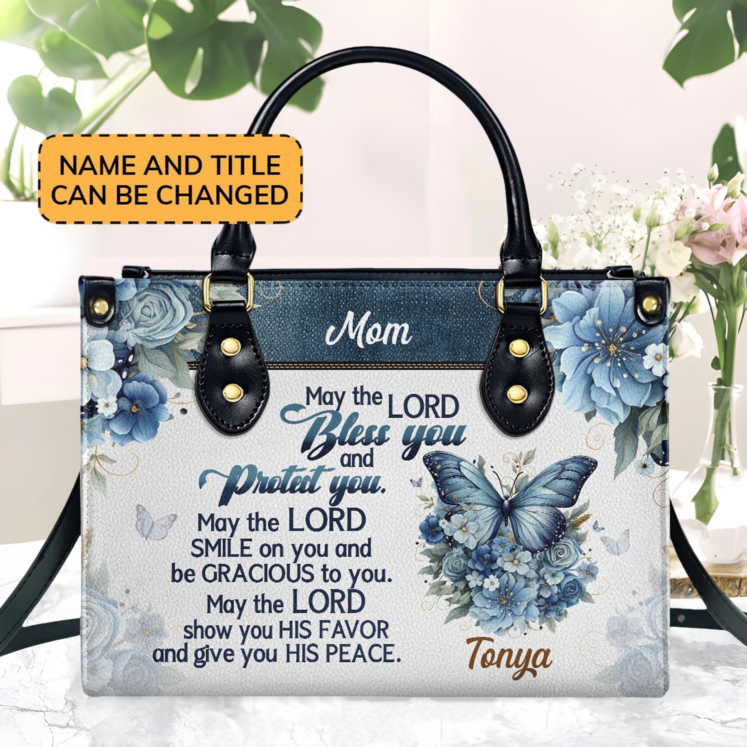 Personalized Christian Leather Handbag, May The Lord Bless You and Protect You Leather Handbag โ Custom Name Religious Gift for Mom BLAF21